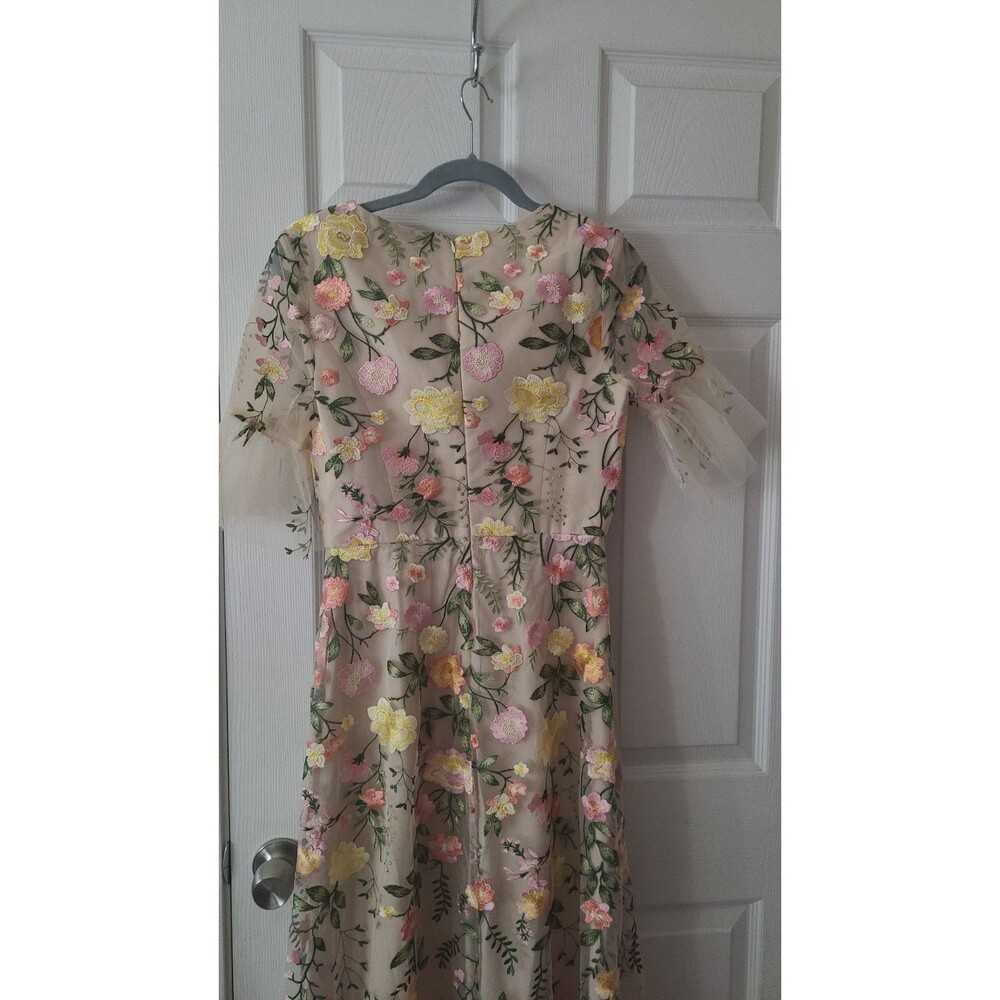New Bridal Carole Formal Prom Dress Size 4 Beige Floral Embroidered Tulle Maxi - Picture 11 of 15